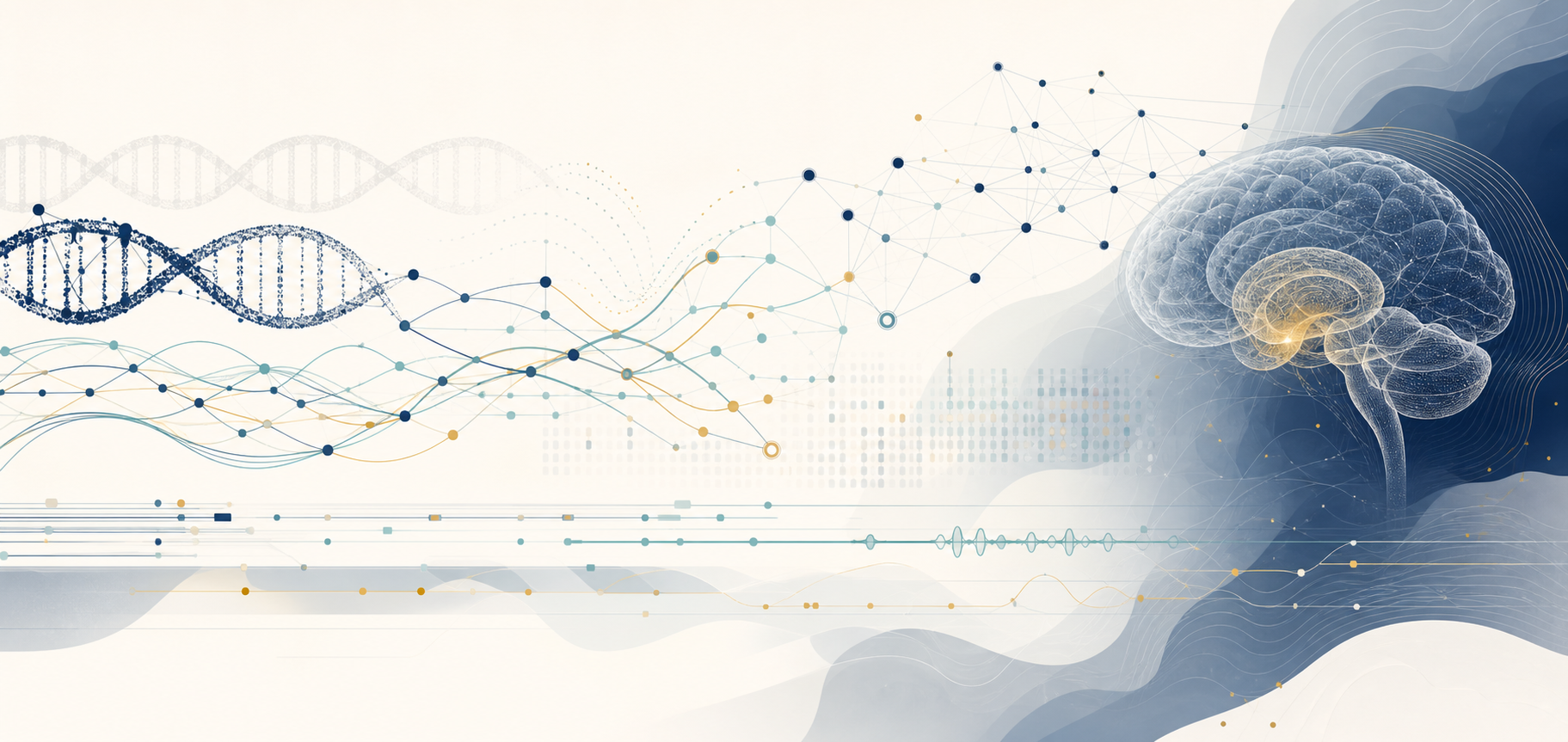 Abstract scientific illustration for computational genomics and biomedical AI